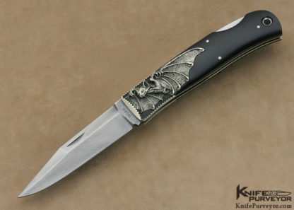 Jess Horn Custom Knife Gary Blanchard Engraved "Bat" Damascus Lockback