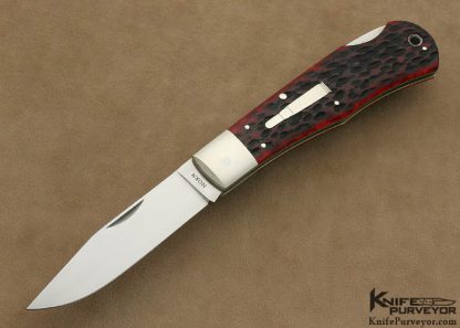 Jess Horn Custom Knife Red Jigged Bone Lockback Bullet