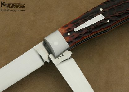 Jess Horn Custom Knife 2 Blade Red Jigged Bone Bullet Slip joint - Image 2