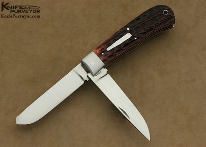 Jess Horn Custom Knife 2 Blade Red Jigged Bone Bullet Slip joint