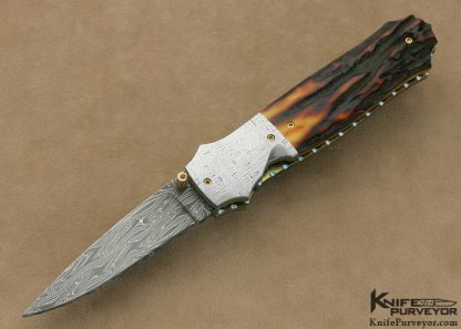 Jim Downs Custom Knife Amber Stag, Meteorite & Damascus Linerlock "Best of Show" WRCA Expo Dover, Ohio 2009 Knife Show