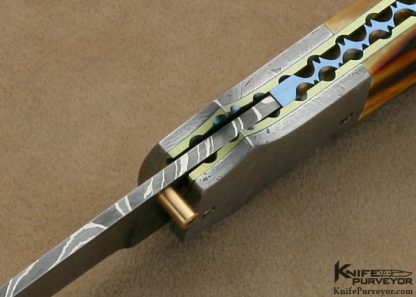 Jim Downs Custom Knife Amber Stag, Meteorite & Damascus Linerlock "Best of Show" WRCA Expo Dover, Ohio 2009 Knife Show - Image 7