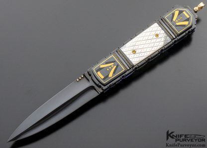 Jim Minnick Custom Knife Piqued Mother of Pearl Shell w/ 24 Kt. Gold Inlays 9343 Open