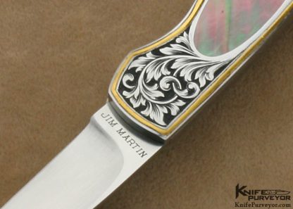Jim Martin Custom Knives Jon Robyn Engraved Blacklip Tahitian Pearl Shell Interframe Lockback - Image 5