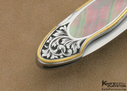Jim Martin Custom Knives Jon Robyn Engraved Blacklip Tahitian Pearl Shell Interframe Lockback - Image 4