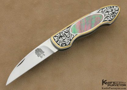 Jim Martin Custom Knives Jon Robyn Engraved Blacklip Tahitian Pearl Shell Interframe Lockback
