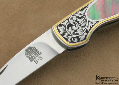 Jim Martin Custom Knives Jon Robyn Engraved Blacklip Tahitian Pearl Shell Interframe Lockback - Image 2