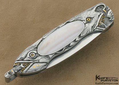 Jim Martin Custom Knife Dan Wilkerson Engraved Pinklip Pearl Interframe Lockback Folder - Image 3