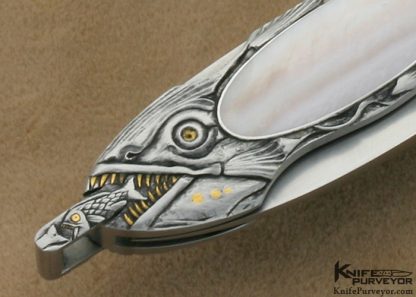 Jim Martin Custom Knife Dan Wilkerson Engraved Pinklip Pearl Interframe Lockback Folder - Image 4