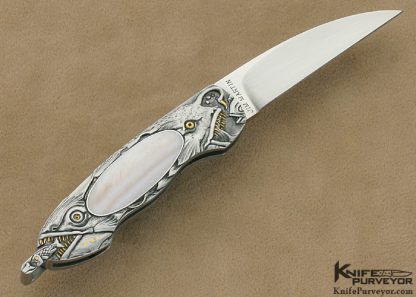 Jim Martin Custom Knife Dan Wilkerson Engraved Pinklip Pearl Interframe Lockback Folder - Image 5