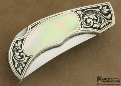 Jim Martin Custom Knife Jon Robyn Engraved Gold Lip Pearl Nickle Silver Interframe Lockback - Image 4