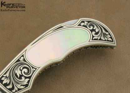 Jim Martin Custom Knife Jon Robyn Engraved Gold Lip Pearl Nickle Silver Interframe Lockback - Image 3