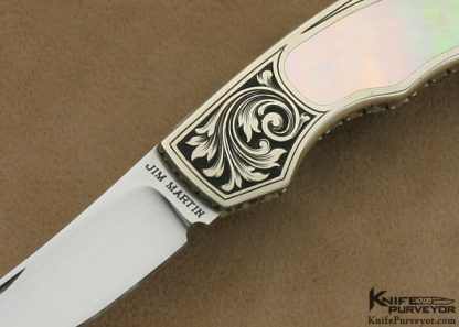 Jim Martin Custom Knife Jon Robyn Engraved Gold Lip Pearl Nickle Silver Interframe Lockback - Image 2