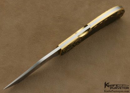Jim Martin Custom Knife Tim George Engraved 18 Kt Gold and Black Lip Tahitian Pearl Shell Interframe Front Lock Folder - Image 5