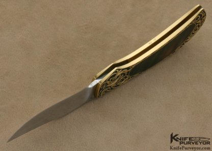 Jim Martin Custom Knife Tim George Engraved 18 Kt Gold and Black Lip Tahitian Pearl Shell Interframe Front Lock Folder - Image 6