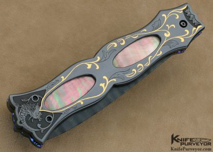 Jim Minnick Custom Knife Art Deco Auto Linerlock Dagger Engraved by Joyce Minnick Featured In Dr. David Darom's "Art and Design in Modern Custom Folding Knives" - Image 6