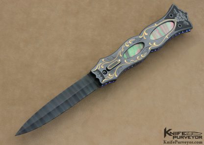 Jim Minnick Custom Knife Art Deco Auto Linerlock Dagger Engraved by Joyce Minnick Featured In Dr. David Darom's "Art and Design in Modern Custom Folding Knives"