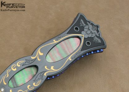 Jim Minnick Custom Knife Art Deco Auto Linerlock Dagger Engraved by Joyce Minnick Featured In Dr. David Darom's "Art and Design in Modern Custom Folding Knives" - Image 3