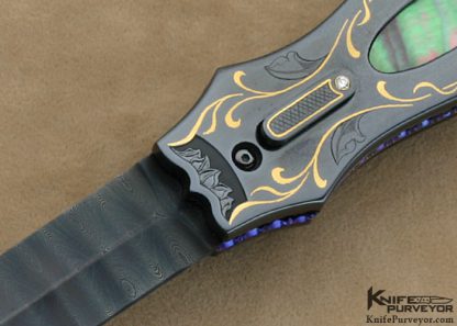 Jim Minnick Custom Knife Art Deco Auto Linerlock Dagger Engraved by Joyce Minnick Featured In Dr. David Darom's "Art and Design in Modern Custom Folding Knives" - Image 2