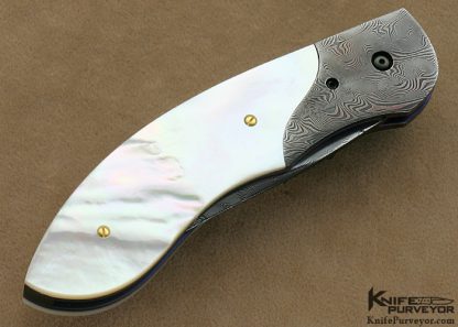 Jim Minnick Custom Knife Mother of Pearl Shell and Damascus Linerlock - Image 3