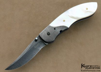 Jim Minnick Custom Knife Mother of Pearl Shell and Damascus Linerlock