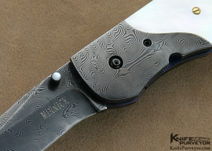Jim Minnick Custom Knife Mother of Pearl Shell and Damascus Linerlock - Image 2
