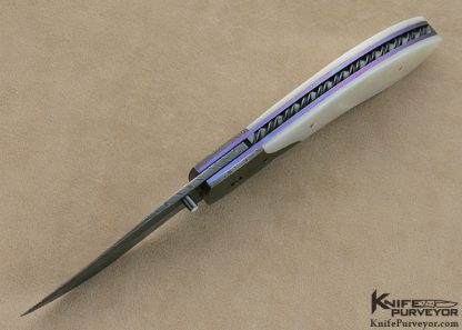 Jim Minnick Custom Knife Mother of Pearl Shell and Damascus Linerlock - Image 4