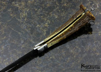 Jim Schmidt Custom Knife Sole Authorship Damascus & Crown Stag Lockback Folder Signed (Schmidt 7/1/81 "Grendell" #24) - Image 5