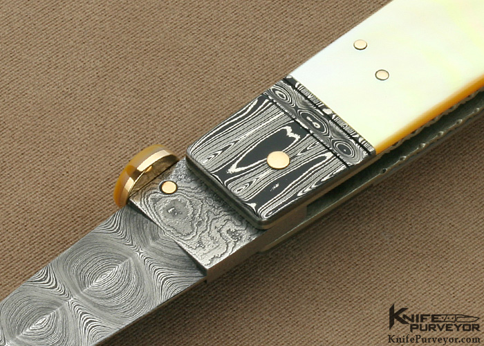 Jim Schmidt Custom Knife Sole Authorship Damascus & Crown Stag Lockback  Folder Signed (Schmidt 7/1/81 Grendell #24) - Knife Purveyor