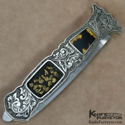 Jim Sornberger Custom Knife Sole Authorship Engraved Dagger With Antique Tortoise Shell and Gold Nuggets - Image 3