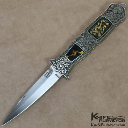 Jim Sornberger Custom Knife Sole Authorship Engraved Dagger With Antique Tortoise Shell and Gold Nuggets