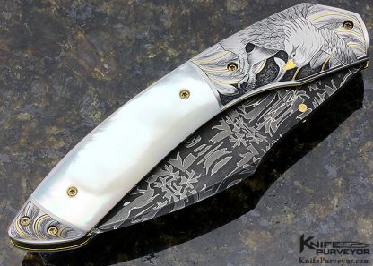 Jody Muller Custom Knife Sole Authorship Engraved Mother or Pearl Shell Linerlock - Image 3