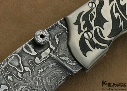 Jody Muller Custom Knife Sole Authorship Damascus & Engraved "Tribal Dragon" Frame Lock - Image 2
