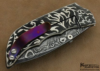 Jody Muller Custom Knife Sole Authorship Damascus & Engraved "Tribal Dragon" Frame Lock - Image 4