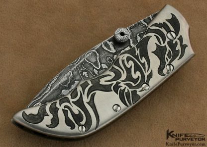 Jody Muller Custom Knife Sole Authorship Damascus & Engraved "Tribal Dragon" Frame Lock - Image 3