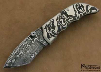 Jody Muller Custom Knife Sole Authorship Damascus & Engraved "Tribal Dragon" Frame Lock