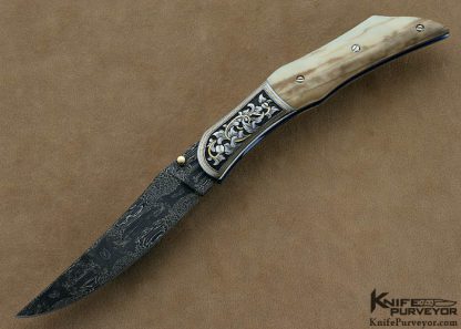 Jody Muller Custom Knives Sole Authorship Engraved Damascus & Walrus Ivory Liner Lock