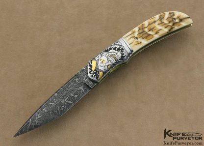 Jody Muller Custom Knife Sole Authorship Damascus and Engraved Linerlock