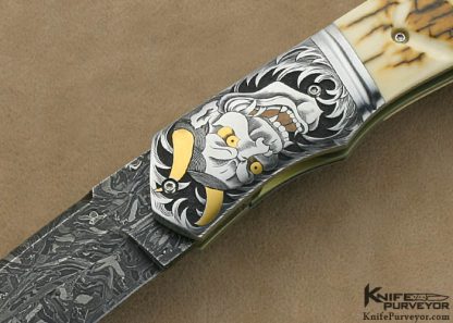 Jody Muller Custom Knife Sole Authorship Damascus and Engraved Linerlock - Image 2
