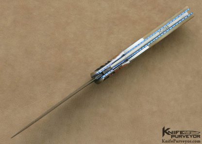 Jody Muller Custom Knife Sole Authorship Engraved Damascus & Fossilized Walrus Ivory Liner Lock - Image 5