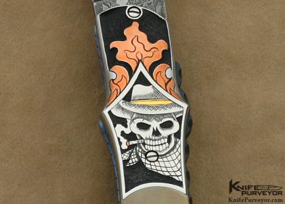 Jody Muller Custom Knife Sole Authorship Engraved Damascus & Fossilized Walrus Ivory Liner Lock - Image 2