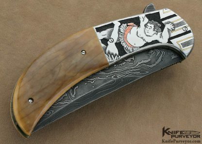 Jody Muller Custom Knife Sole Authorship Damascus Engraved "Sumo" IKBS Flipper Linerlock - Image 2