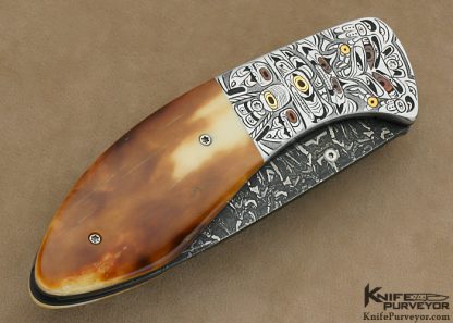 Jody Muller & Jared Price Collaboration Custom Knife Sole Authorship Damascus & Engraved "Totems"  Linerlock - Image 3