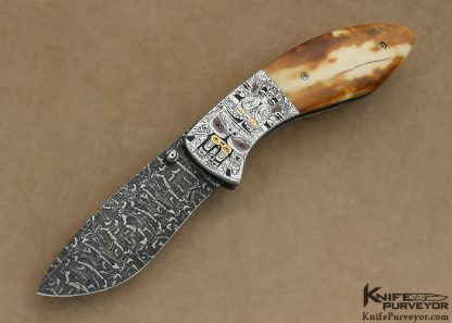 Jody Muller & Jared Price Collaboration Custom Knife Sole Authorship Damascus & Engraved "Totems"  Linerlock