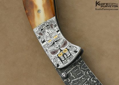 Jody Muller & Jared Price Collaboration Custom Knife Sole Authorship Damascus & Engraved "Totems"  Linerlock - Image 2