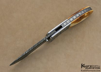 Jody Muller & Jared Price Collaboration Custom Knife Sole Authorship Damascus & Engraved "Totems"  Linerlock - Image 4