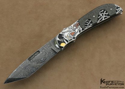 Jody Muller Custom Knife Sole Authorship Damascus & Engraved "Werewolf" Pocket Lock
