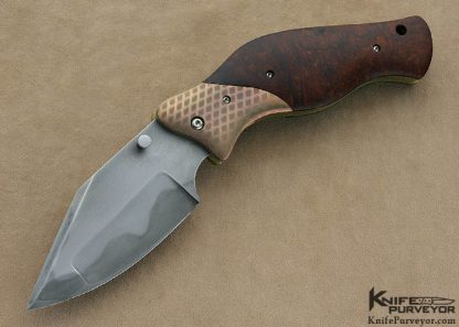Jody Muller Custom Knife  "Nightmare Ground" Hand Forged W2 Steel Blade with Hamon, Differentially Anodized Titanium Bolsters & Desert Ironwood