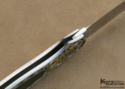 Joe Kious Custom Knife Black Lip Tahitian Pearl Shell Interframe Lockback Dagger Engraved by Tim George - Image 7