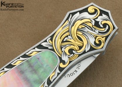 Joe Kious Custom Knife Black Lip Tahitian Pearl Shell Interframe Lockback Dagger Engraved by Tim George - Image 5